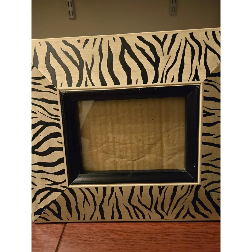 Zebra Print Picture Frame Black Cream Safari Animal Pattern Tabletop 4x6 Photo